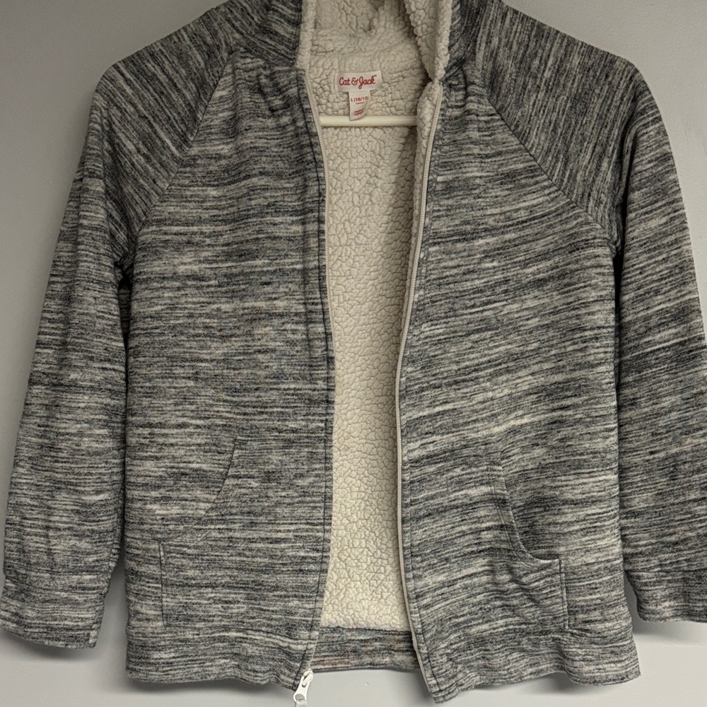 Cat & Jack Gray Marled Sherpa-Lined Zip Jacket